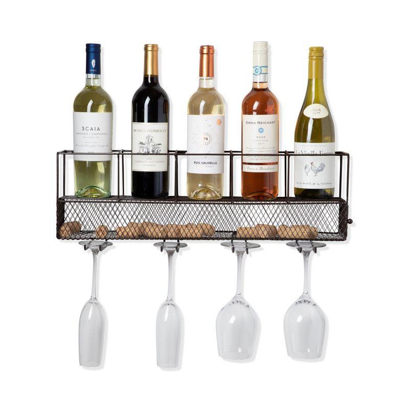 Black Wall Mounted Wire Wine Shelf with Cork Cage