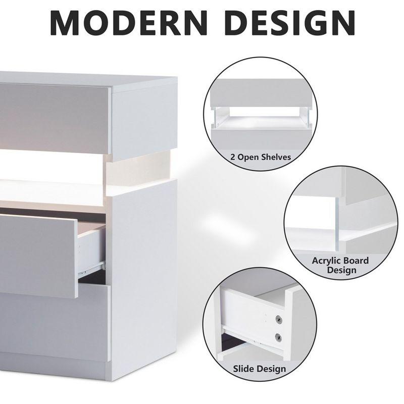 Nightstands 3 Drawer Dresser for Bedroom End Table with Acrylic Board LED Bedside Tables