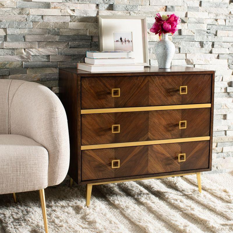 Katia 3 Drawer Chest - CHS6413 - Walnut/Gold - Safavieh
