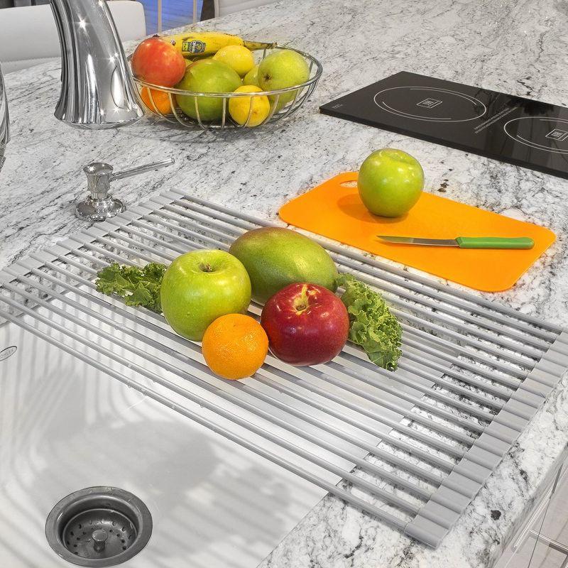 Sorbus Roll-Up Dish Drying Rack, Over the Sink Dish Drainer, Multipurpose Drying Rack for Dishes, Fruits & Vegetables, Silicone Coated Stainless Steel