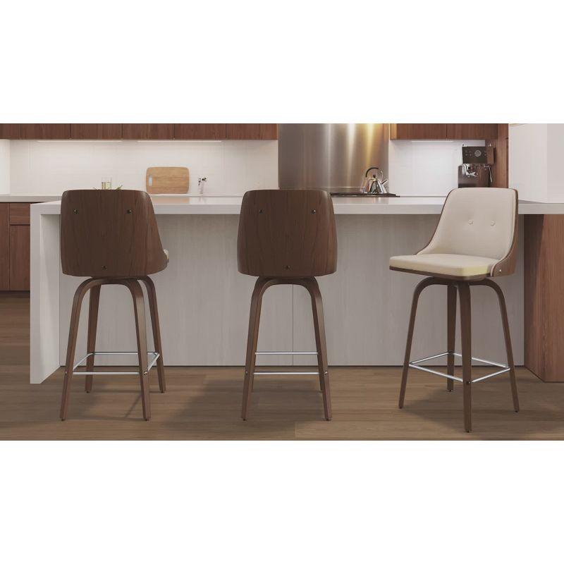 Pearl Silver Swivel Leather and Wood Counter Stool Set