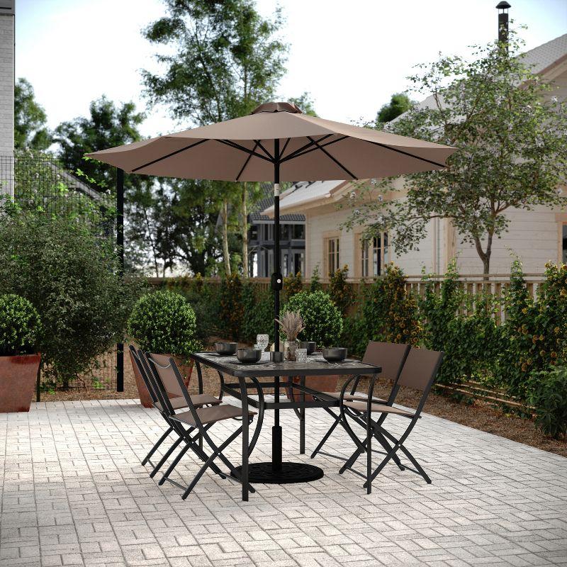 Set of 4 Brown Folding Outdoor Patio Chairs with Steel Frames