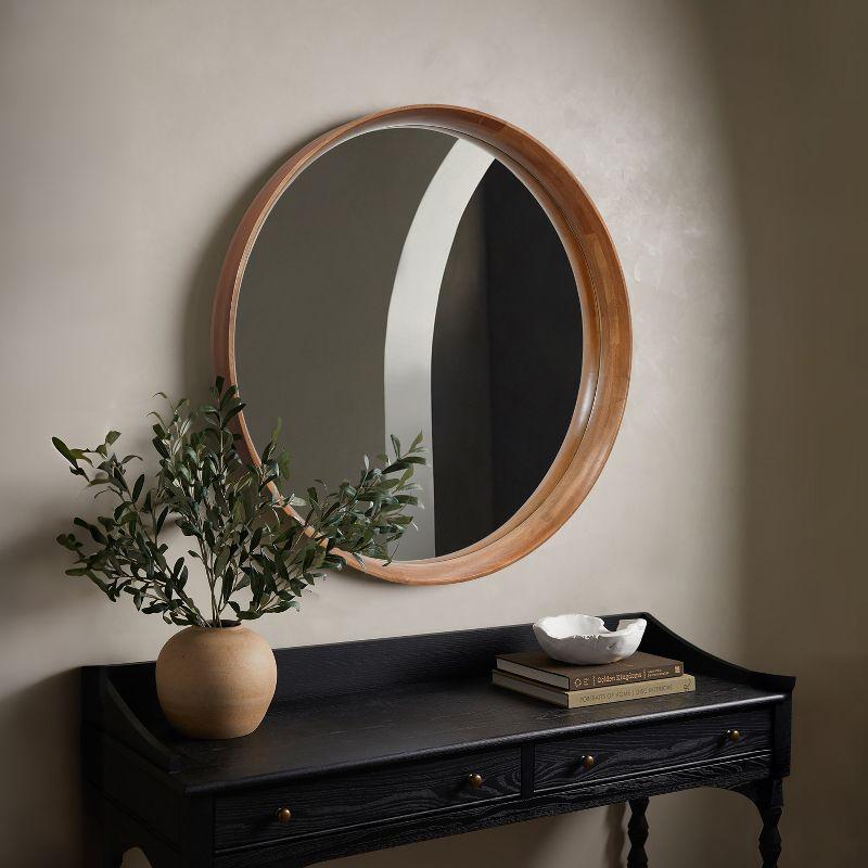 Natural Rubberwood Frame Round Wall Mirror