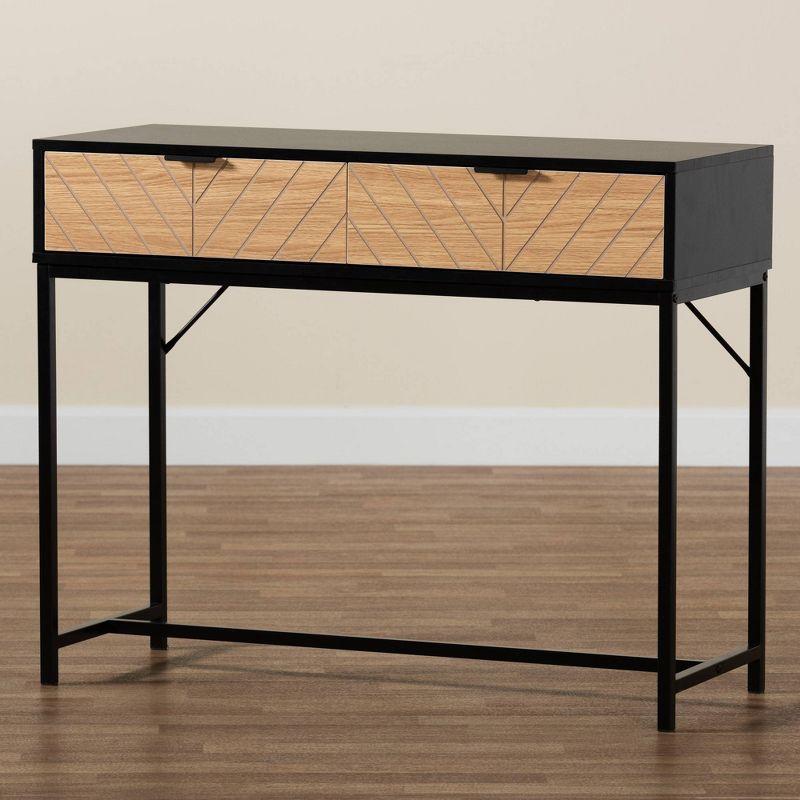 Jacinth Two-Tone Wood and Metal 2 Drawer Console Table Black/Natural Brown - Baxton Studio: Industrial Style, Secure Storage, Assembly Required