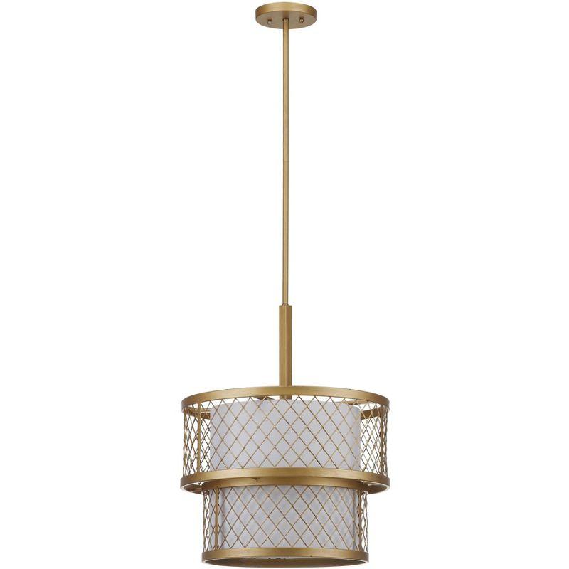 Contemporary Gold Mesh Drum Pendant Light with White Shade