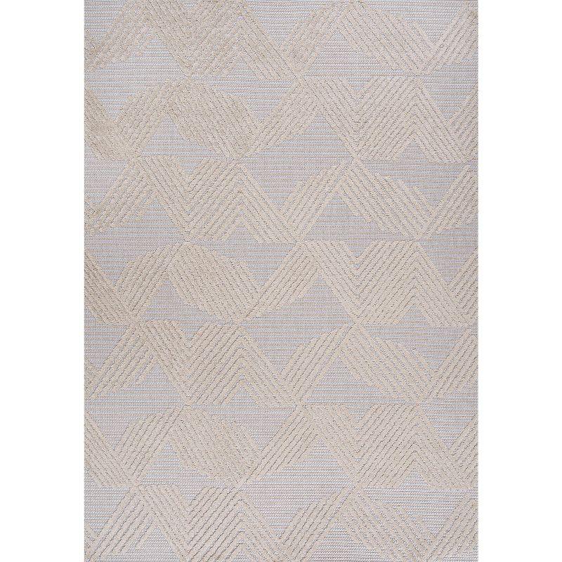 8'x10' Jazz High-Low Pile Art Deco Geometric Indoor/Outdoor Area Rug, Beige - JONATHAN Y