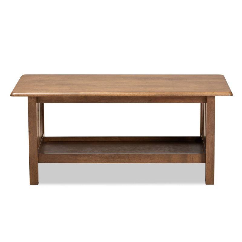 Walnut Brown Rectangular Wood Coffee Table with Lower Shelf