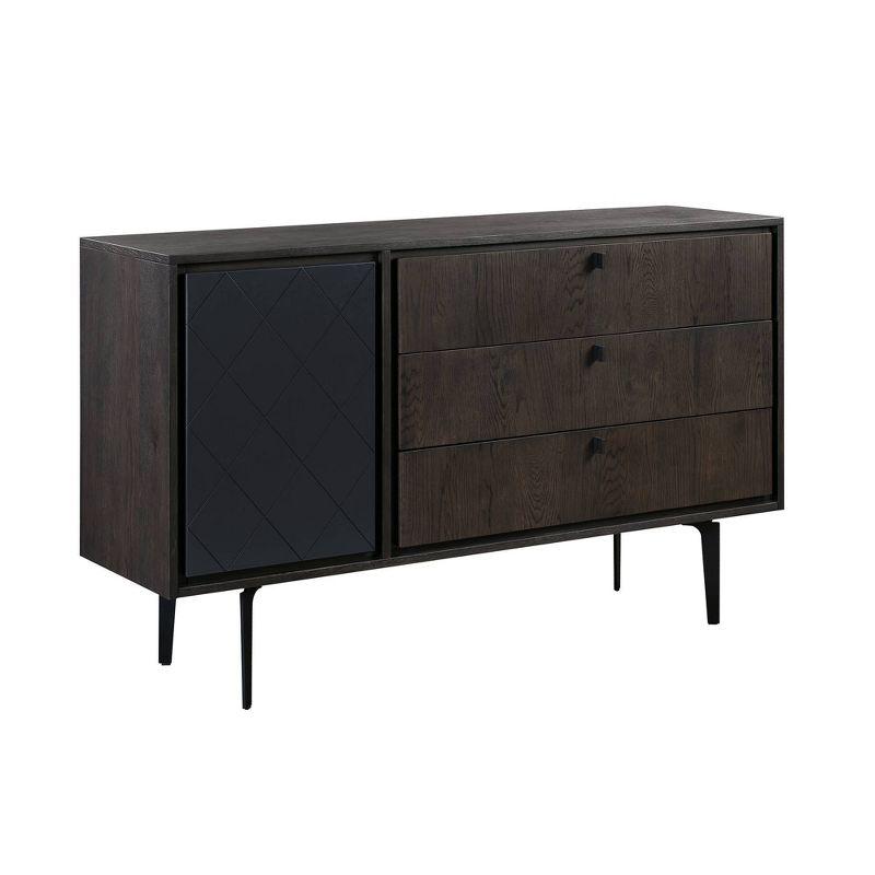 Contemporary Gray and Black Oak Metal 3-Drawer Dresser