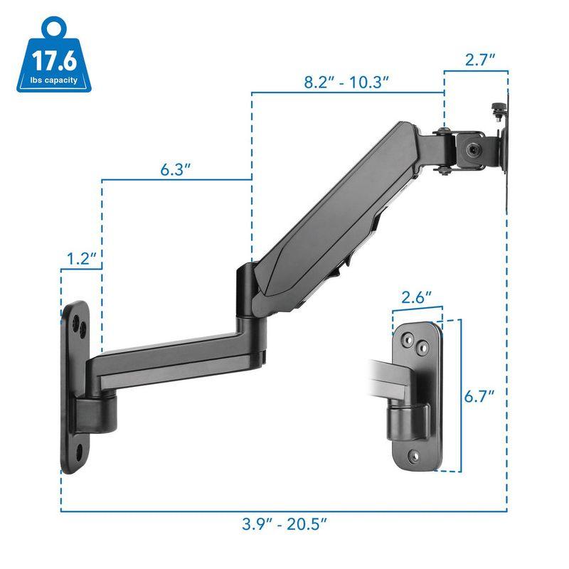 Mount-It! Single Monitor Wall Mount Arm | Height Adjustable Computer Bracket with Full Motion Gas Spring Arms | VESA 75 and 100 | Black