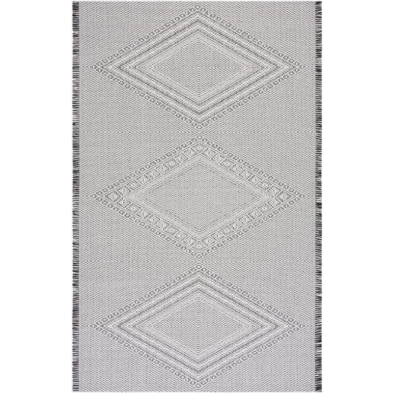 Augustine Black and Ivory Flat Woven Synthetic Area Rug 5' x 7'