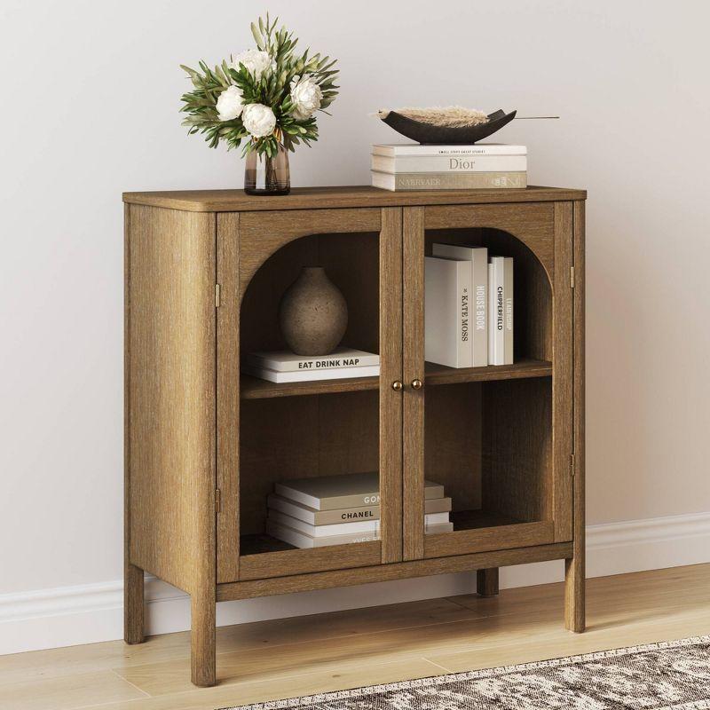 Mason Light Brown Wood Console Cabinet with Glass Doors