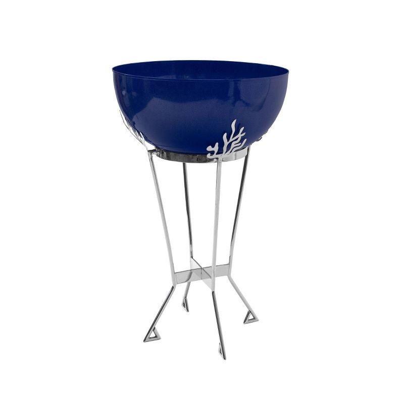ACHLA Designs Steel Outdoor Planter Pot with Stand Dark Blue 20"x20"x33": Freestanding Urn Shape, No Assembly Required