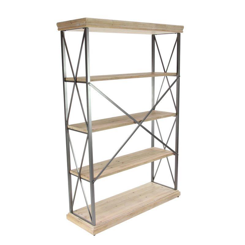 72" Farmhouse 4 Tier Shelf Brown - Olivia & May: Industrial Style Hardwood Bookcase with Storage Bins