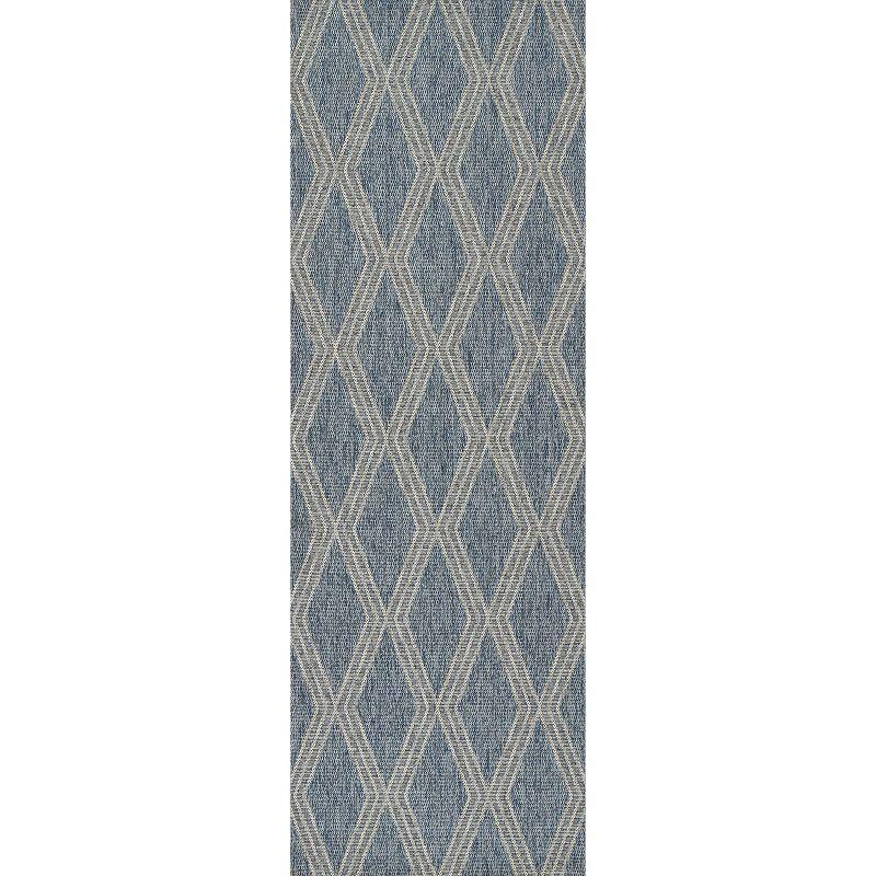 Momeni 2'7"x7'6" Hampton Ozzy Machine Loomed Indoor/Outdoor Runner Rug Blue: Geometric Pattern, Polypropylene, Low Pile