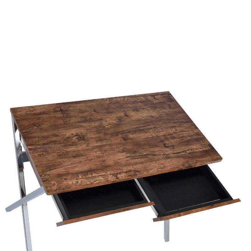 Weathered Oak and Chrome Writing Desk with X-Leg Design