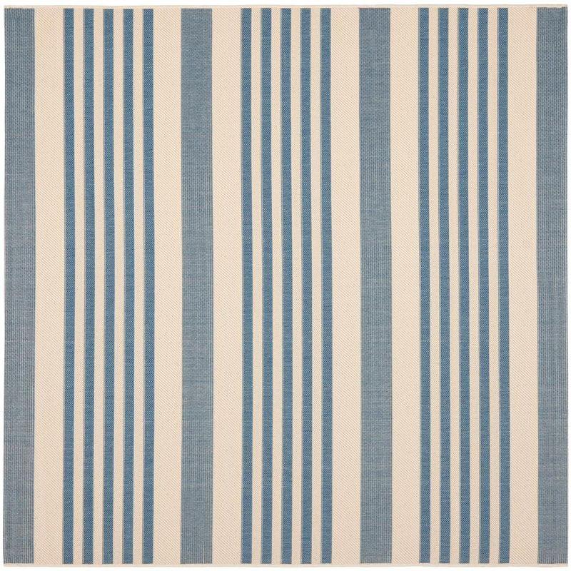 Blue and Beige Striped Square Synthetic Area Rug