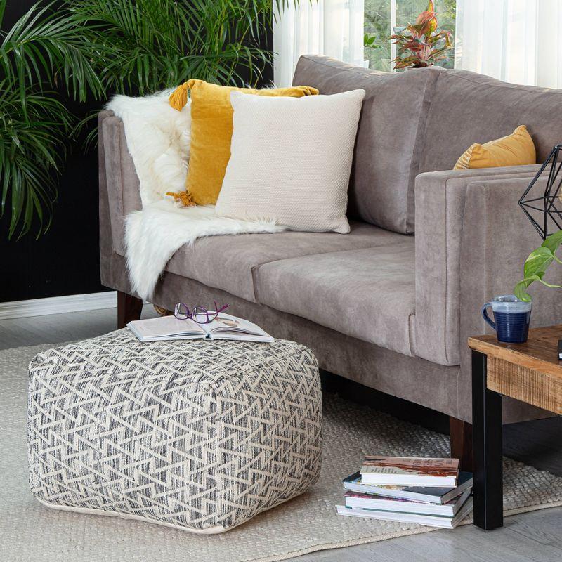 Anji Mountain Lafayette Square Pouf Black/Ivory: Cotton Ottoman, Fair Trade, No Assembly Required