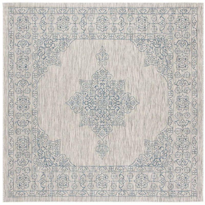 Courtyard CY8232 Power Loomed Indoor/Outdoor Area Rug - Grey/Navy - 6'7"x6'7" - Safavieh.