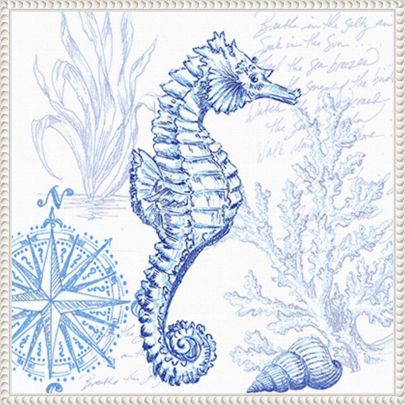 Amanti Art Coastal Sketchbook Sea Horse by Tre Sorelle Studios Framed Canvas Wall Art Print