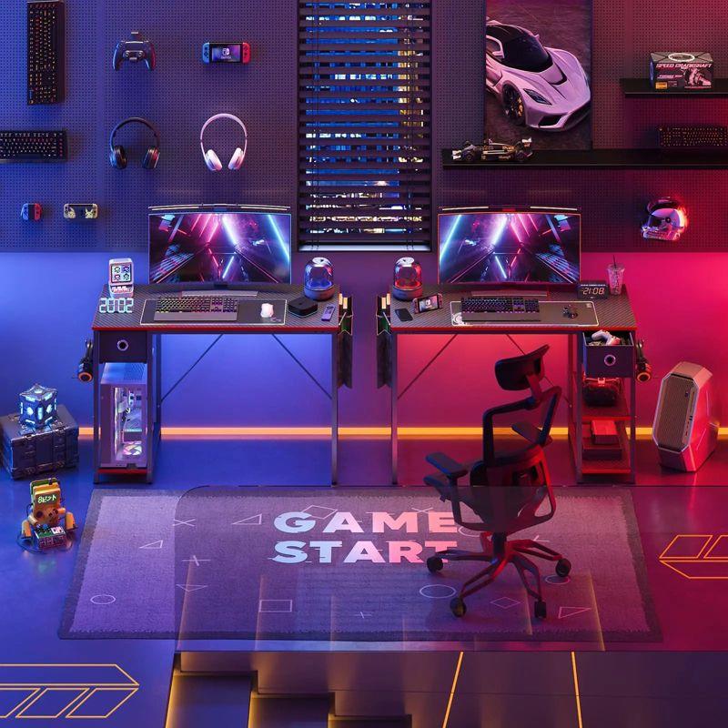 Black 47-Inch Gaming Desk with LED Lights and Storage