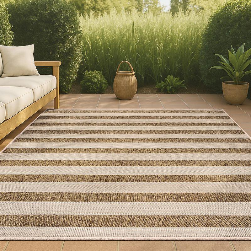 3'x5' Aveiro Wide Stripe Indoor/Outdoor Area Rug, Beige/Brown - JONATHAN Y
