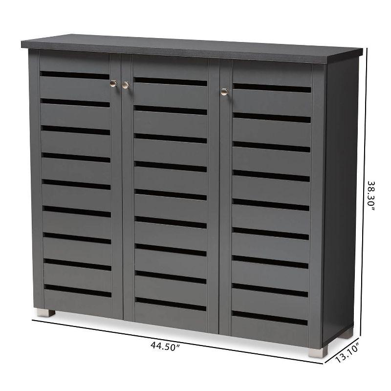 Baxton Studio 3 Door Adalwin Wooden Entryway Shoe Storage Cabinet Gray: MDF Composite, Holds 20 Pairs