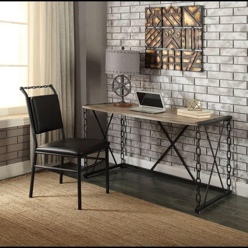 Acme Furniture 48" Jodie Console Table Rustic Oak and Antique Black Finish: Melamine Veneer, Metal Frame, Spot Clean