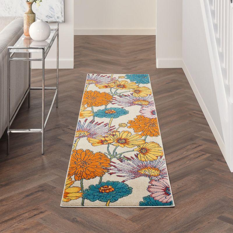 Ivory Multicolor Floral Synthetic 27" Indoor Area Rug