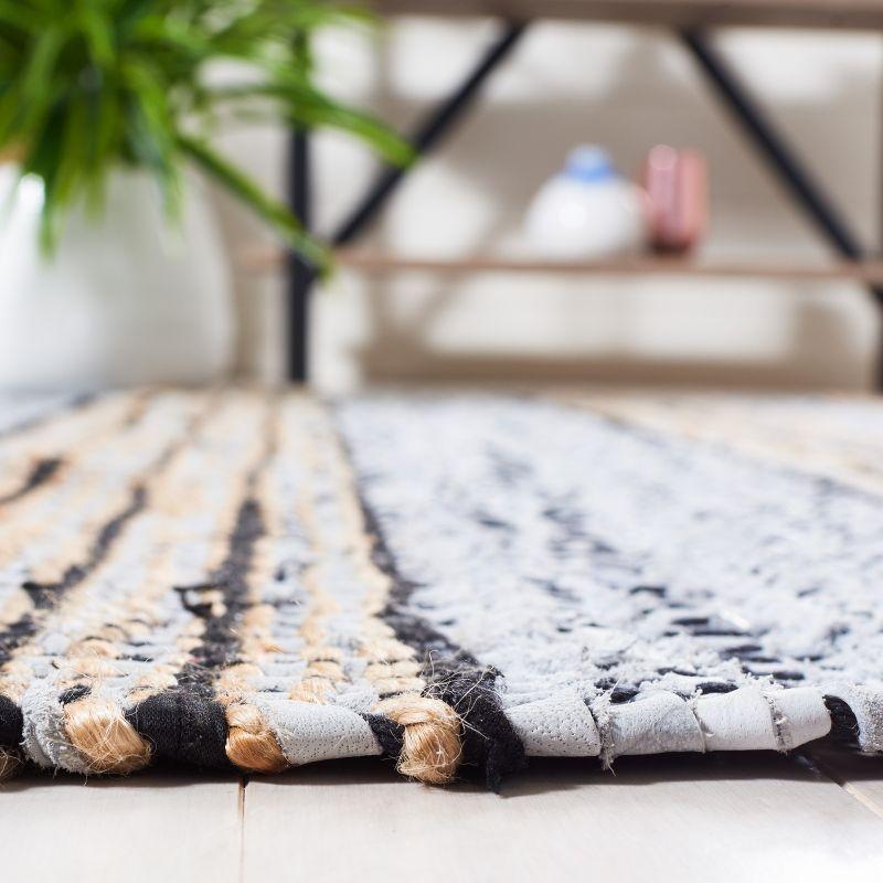 Vintage Leather Hand Woven 70% Leather, 25% Jute, And 10% Cotton Striped Rug