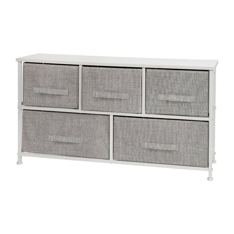 Flash Furniture 5 Drawer Wood Top White Cast Iron Frame Vertical Storage Dresser with Light Gray Easy Pull Fabric Drawers
