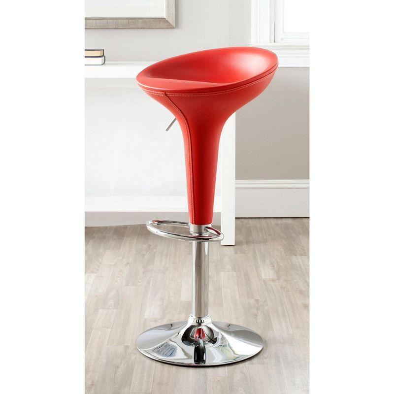 Transitional Tulip Red Leather Swivel Adjustable Bar Stool