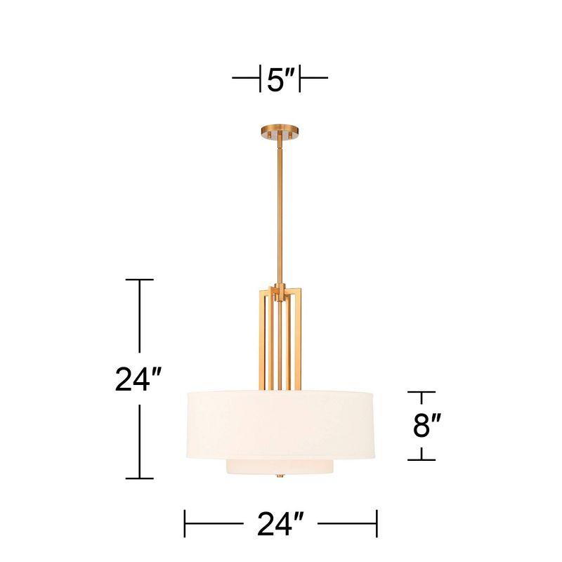 Possini Euro Design Sundry Warm Brass Pendant Chandelier 24" Wide Modern Double Drum Shades 4-Light Fixture for Dining Room House Foyer Kitchen Island