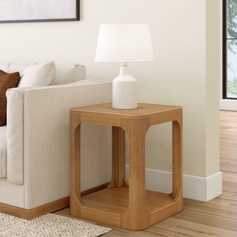 Pecan Solid Wood Square Side Table with Shelf