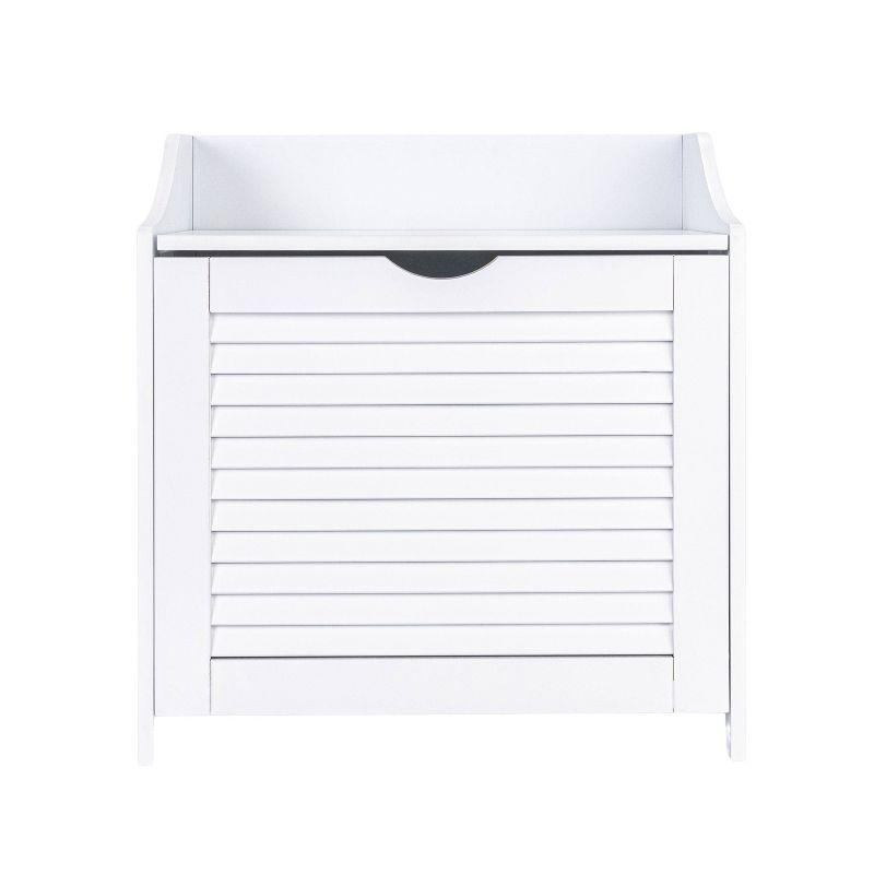 Household Essentials Design Trends Bench Hamper with Shutter Front and Foam Cushion White: Clothes Hamper with Lid, Removable Liner