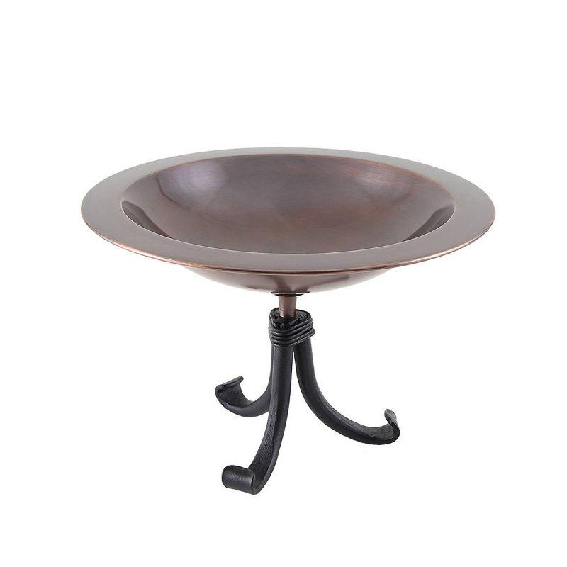 15'' Antique Copper Birdbath with Wrought Iron Tripod Stand