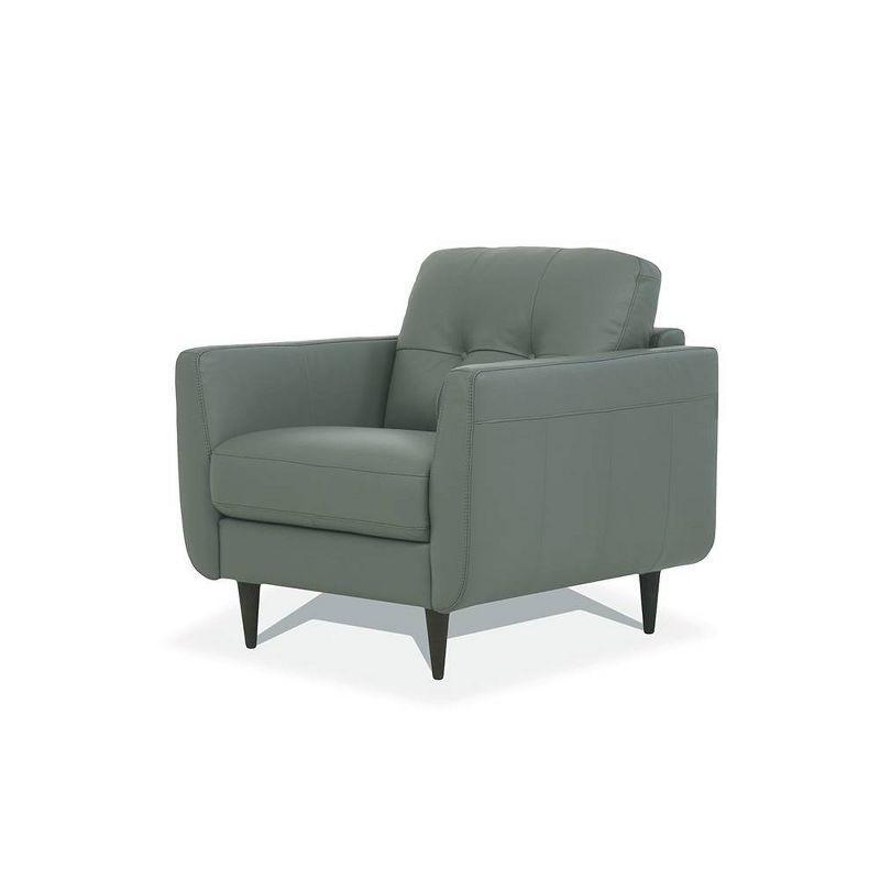 Radwan Pesto Green Leather Accent Chair with Wood Legs