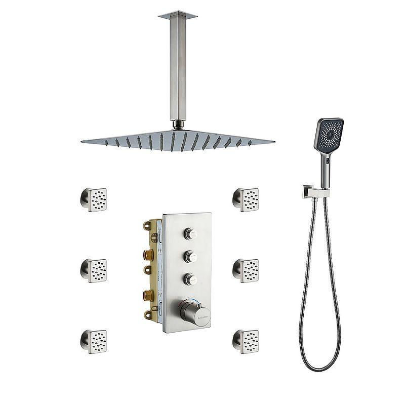 CASAINC 12'' Ceiling Mounted Square Shower System with Handheld Sprayer & 6 Body Jets, Brushed Nickel