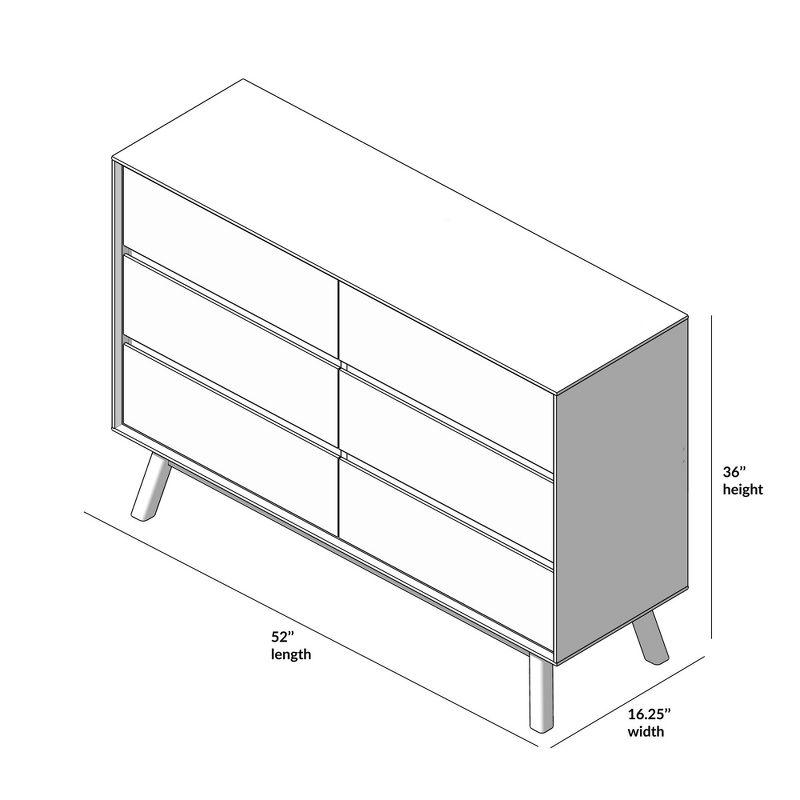Plank+Beam Solid Wood Mid-Century Modern 6-Drawer Dresser, White/Pecan