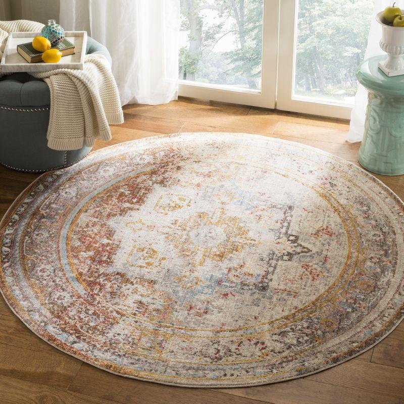 Vintage Persian VTP438 Power Loomed Indoor Area Rug - Cream/Multi - 5' Round - Safavieh