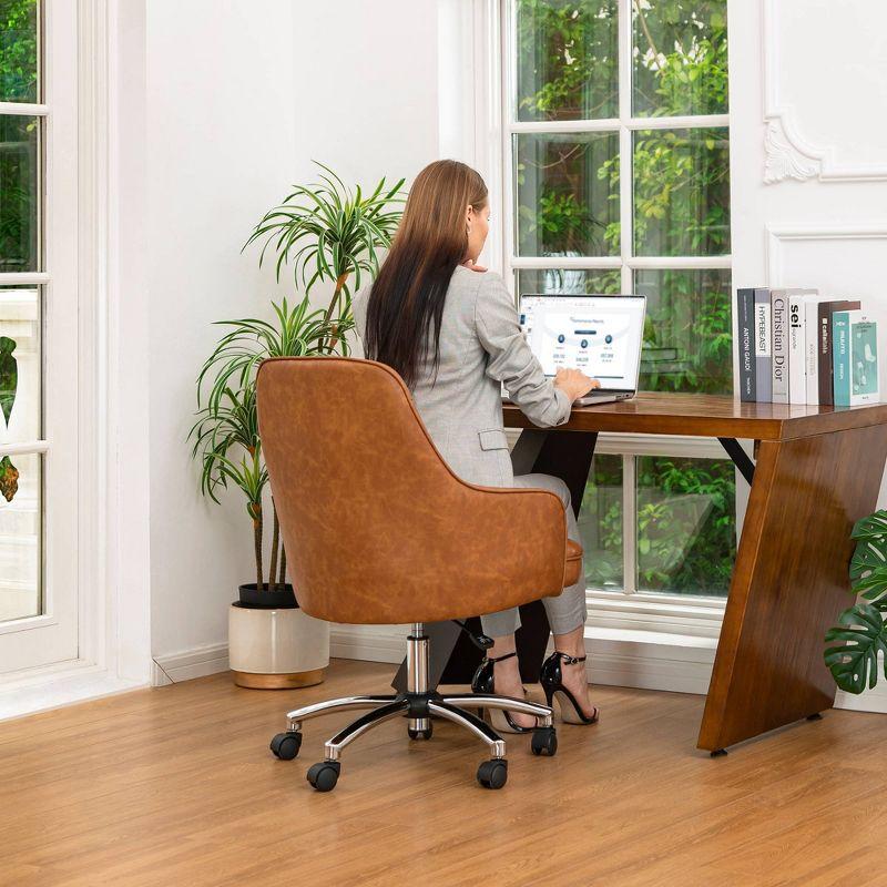 Caramel Bonded Leather Swivel Office Chair with Chrome Base