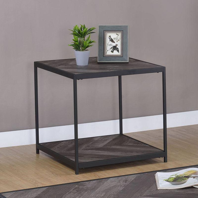 Beckley 23.5'' Square Rustic Grey Herringbone Wood & Metal End Table