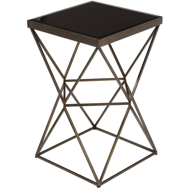 Contemporary Uberto 15'' Square Wood and Metal Accent Table in Brown/Black