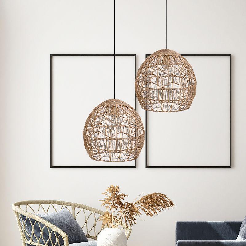 Mistana™ 15.5" Ames Metal and Woven Hemp Rope Hanging Pendant, Brown