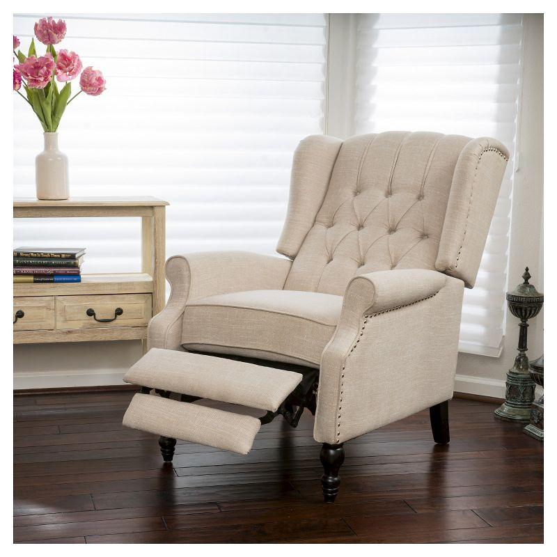 Light Beige Wingback Recliner Chair with Button-Tufting and Nailhead Trim