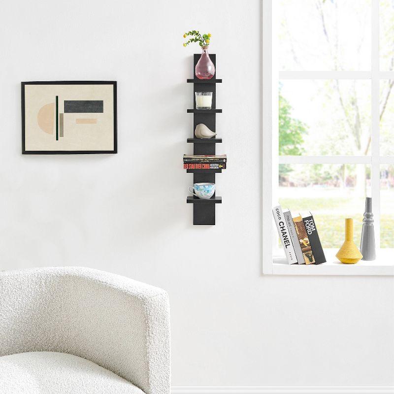 Danya B. 30" x 6" Slim Vertical Column Wall Shelf Black: Mid-Century Modern Laminated MDF, Iron Hardware, 5 Tiers