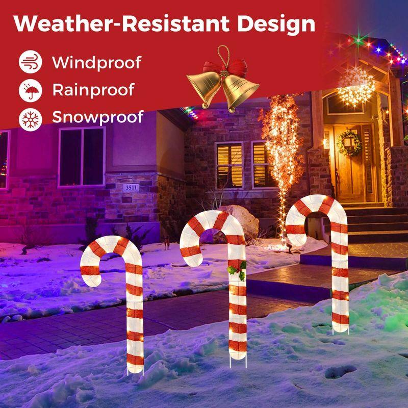 Costway 3 PCS Pre-Lit Candy Canes 31.5"H Xmas Yard Signs with 75 LED Lights Zip Ties
