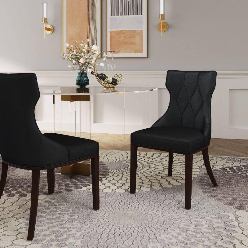 Luxurious Black Velvet and Walnut Wing-Back Dining Chairs, Set of 2