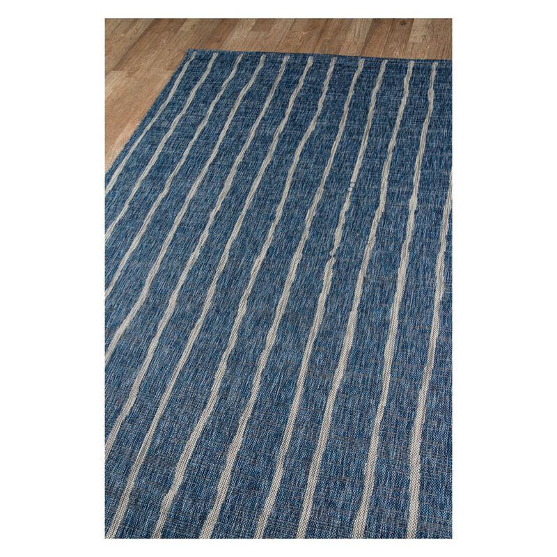 Sicily Striped Blue and Charcoal Easy-Care Outdoor Rug