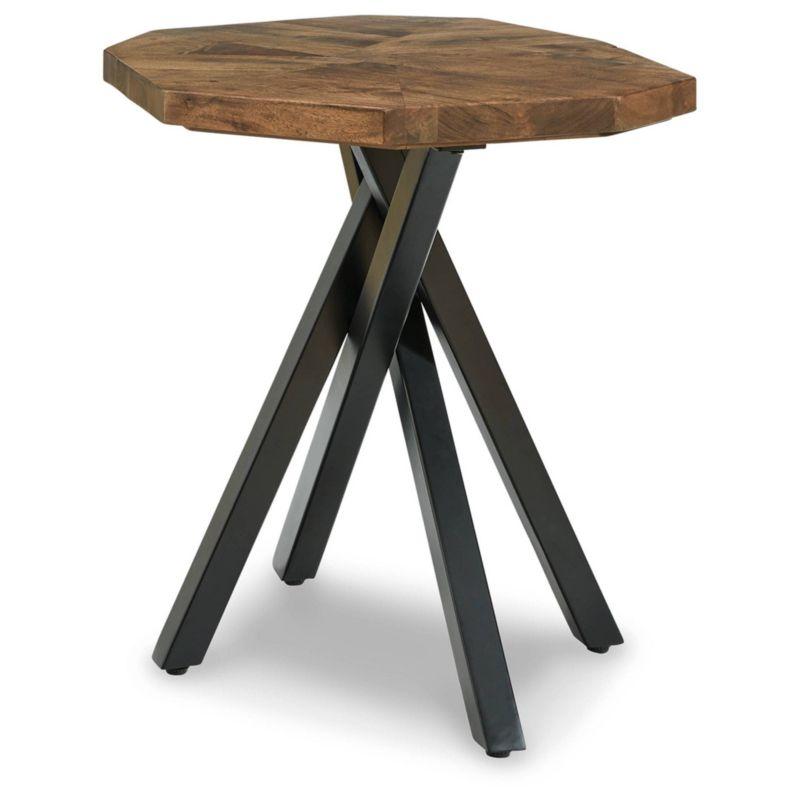 Haileeton Octagonal Black Metal and Brown Wood End Table