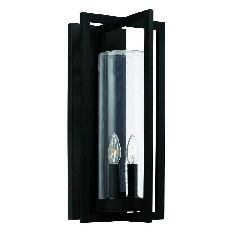 Black Modern Dimmable Outdoor Wall Lantern with Clear Glass